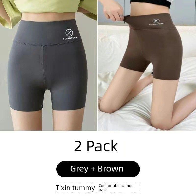 

Shark Pants Summer Thin Belly Contraction Hip Lifting Fitness Yoga Pants Seamless Shorts Safety Pants Anti-Wardrobe Malfunction Base 2 Pack [Grey + Cafe]] M