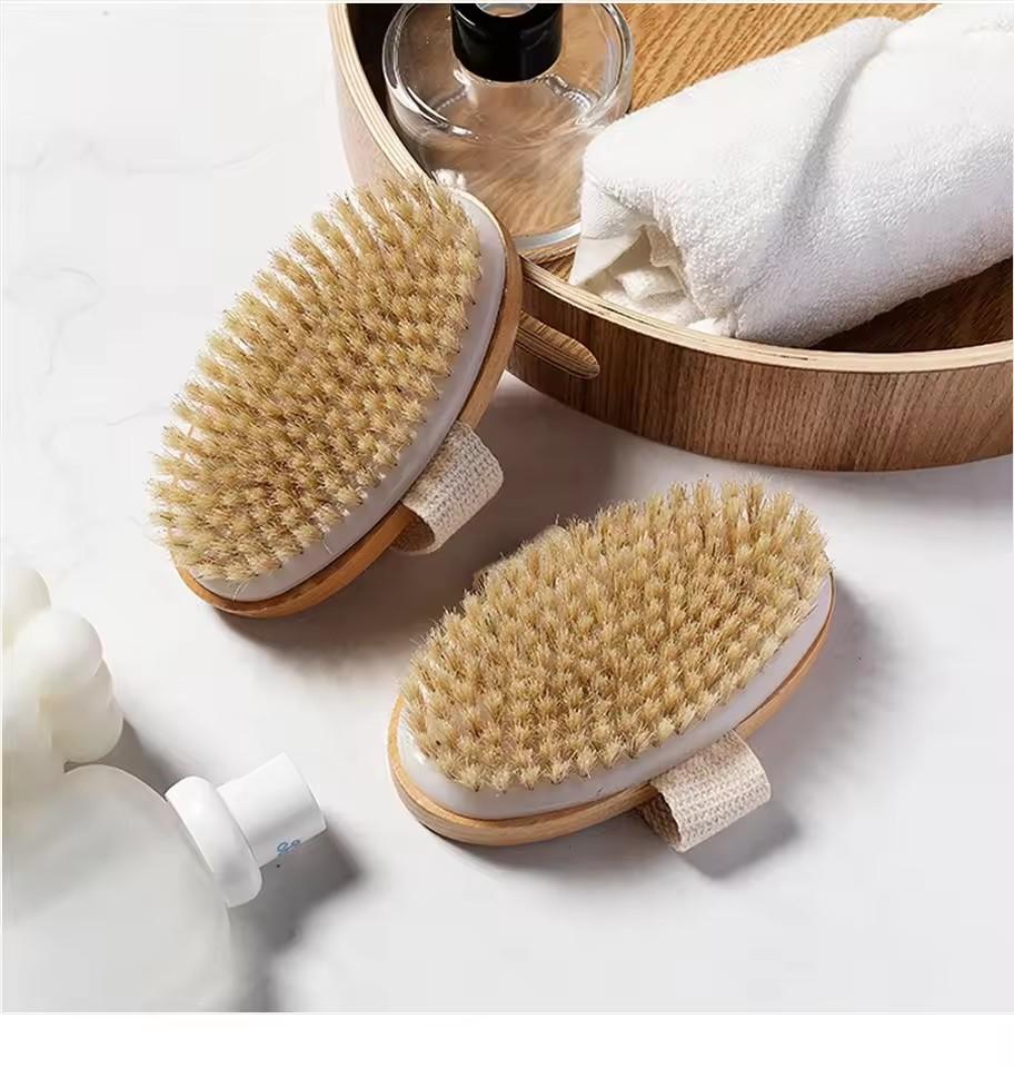 Exfoliating Wooden Body Massage Shower Brush Natural Bristle Bath Brush Soft Woman Man Skin Care Wet Dry Body Brush