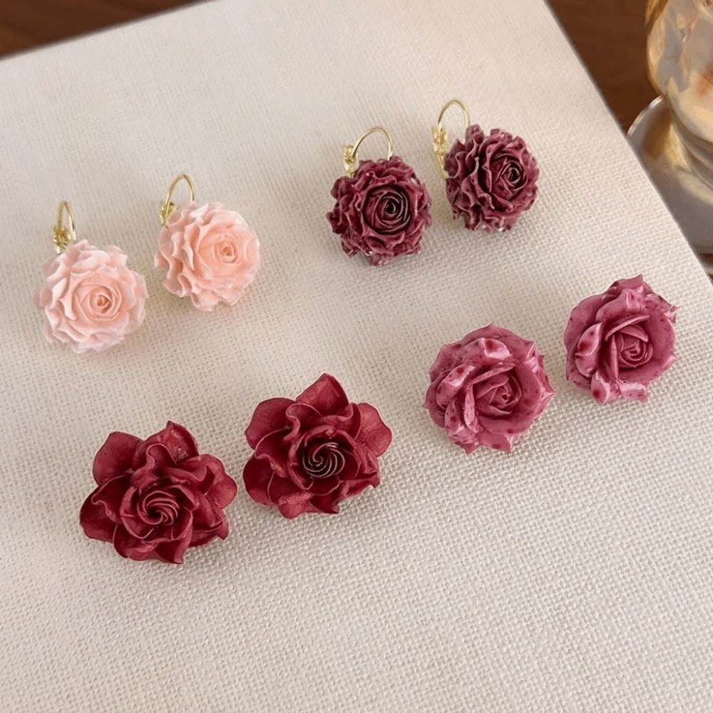 Retro Artificial Rose Earrings Resin Romantic Ear Hooks Preserved Flower Earrings Gift Giving