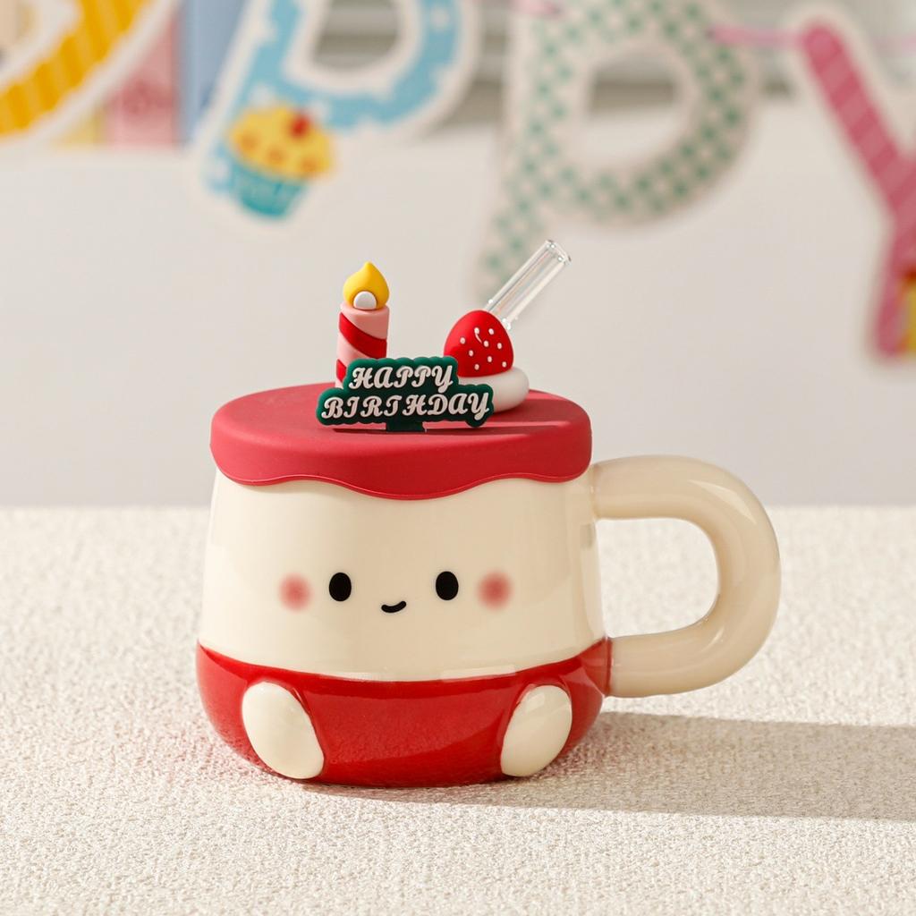 Cartoon birthday gift themed cup with lid mug cute girl set water cup souvenir gift ceramic cup