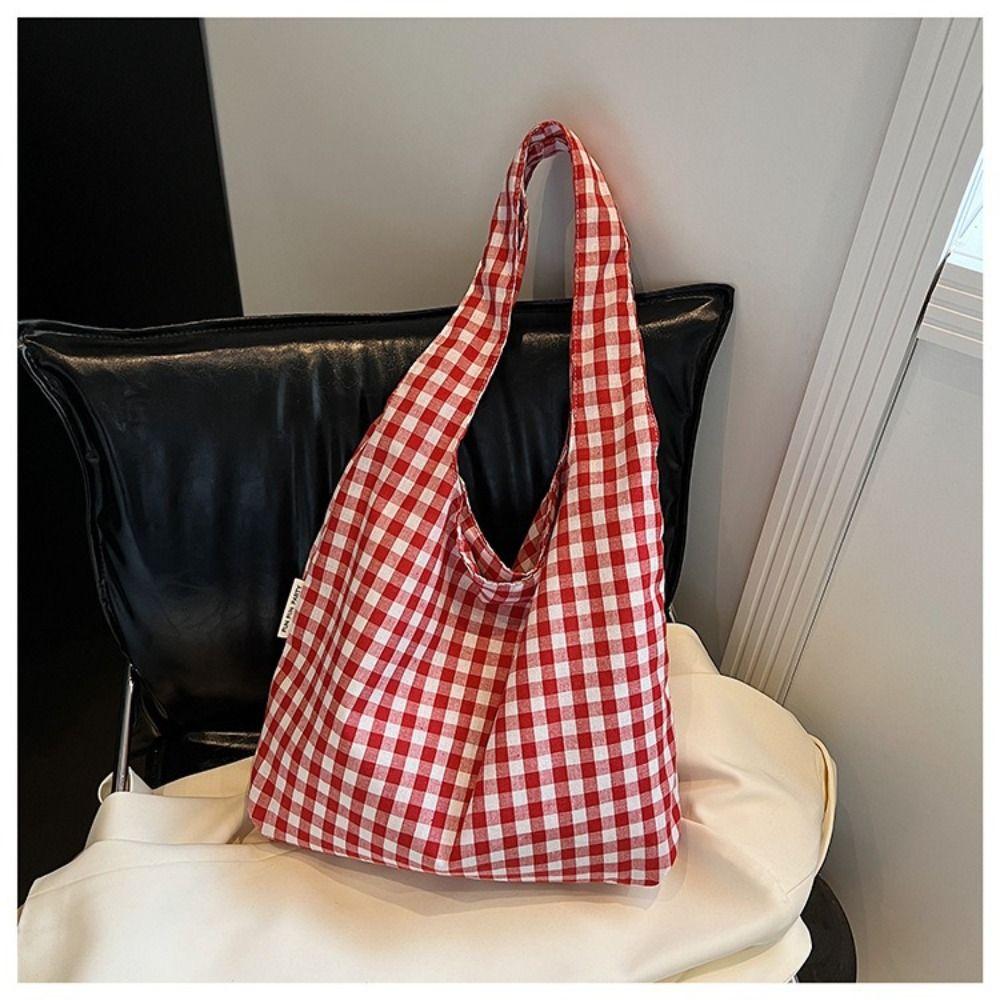 Vintage Single Shoulder Bag Large Capacity Women's Handbag Plaid Underarm Bags  Spring Summer