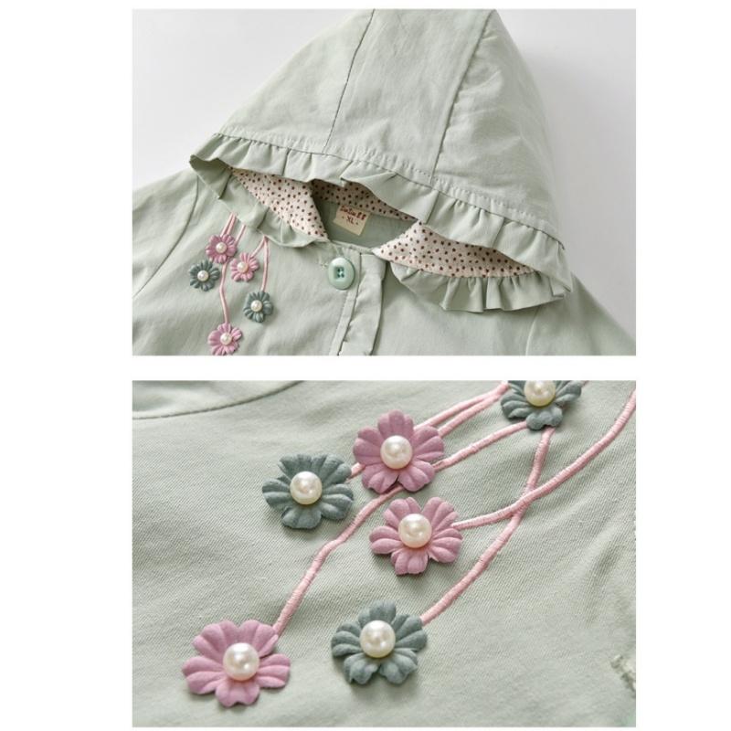 Copii fete toamna drăguț brodat trench haină copii cu glugă unilaterală prințesă haine de exterior