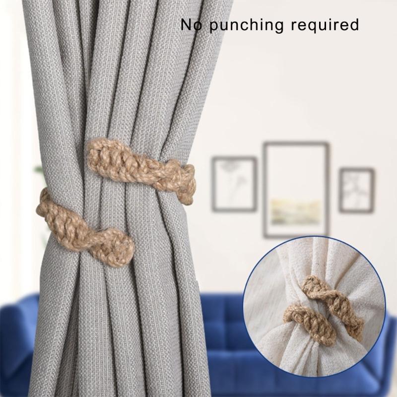 Bohemian Twist Curtain Buckle Holdbacks, 8Pack Jutes Twines Tie Backs for Light Filtering Drapes