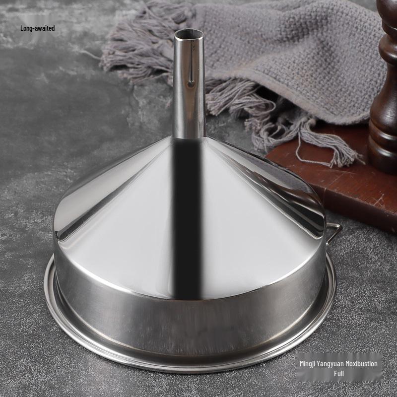 Large Stainless Steel Conical Oil Funnel with Fine Spout and Strainer