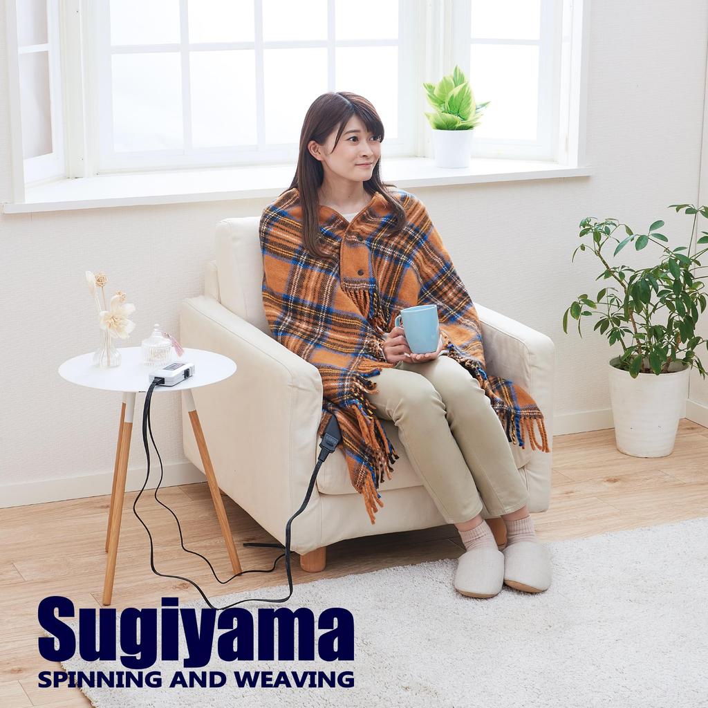 Sugiyama Washable Electric Throw Made in Regular Size x 140 Controller Holder Automatic Off Cinnamon Blanket, Japan, (82 cm), Included, 12-Hour Timer,