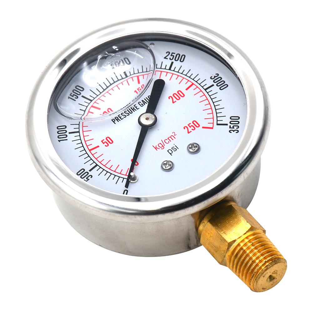 Stainless Steel Hydraulic Fluid Pressure Gauge 0-3500PSI US Thread Manometer