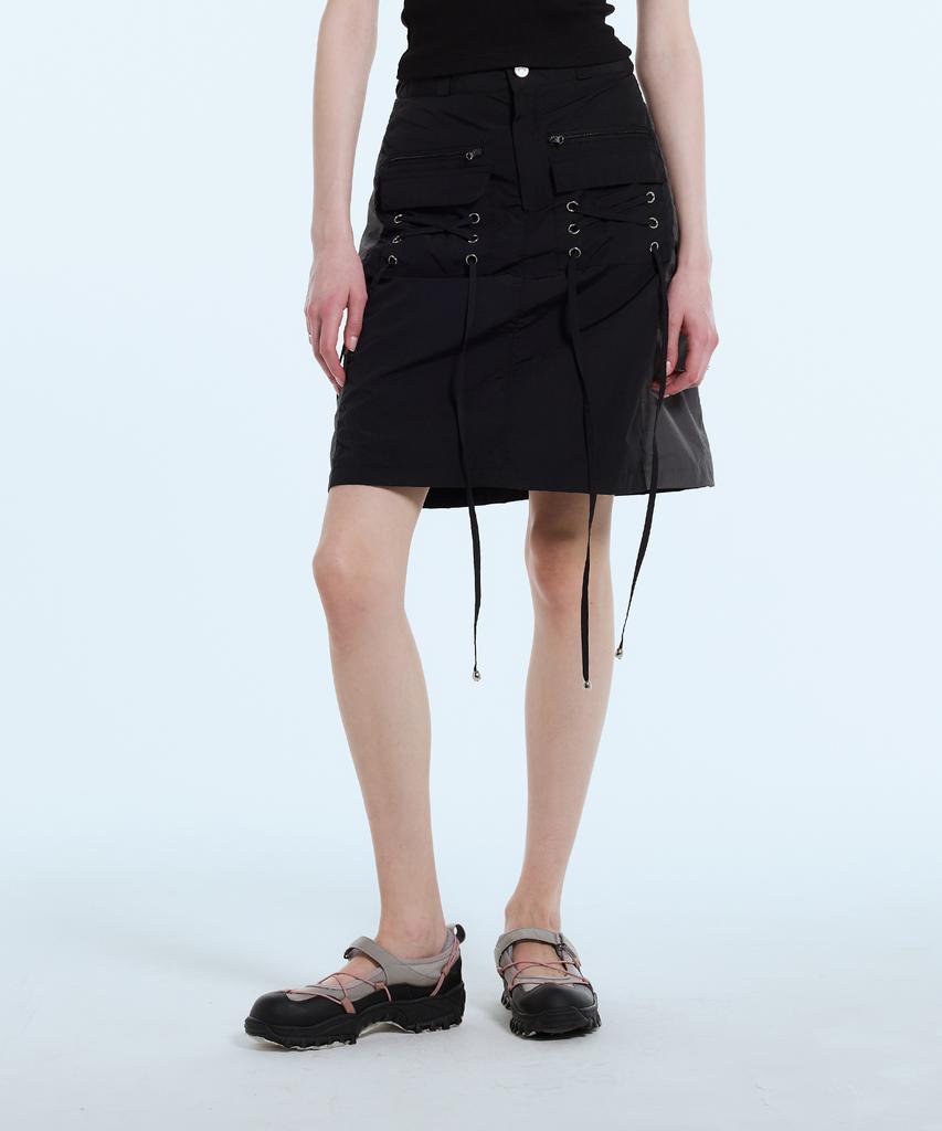 LARTIGENT L11 Eyelet Nylon Skirt(Black)