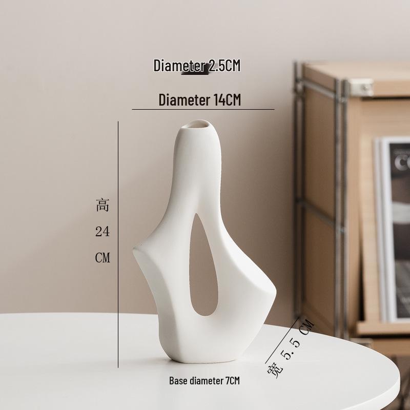 White Irregular Ceramic Openwork Vase – Modern Rustic Ornament for Living Room
