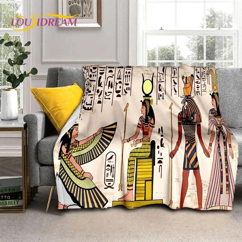 Egyptian Mythology Flannel Blanket Pharaoh Hieroglyphic Print Throw for Bed, Sofa or Picnic Soft Gift for Outdoor Leisure & Home