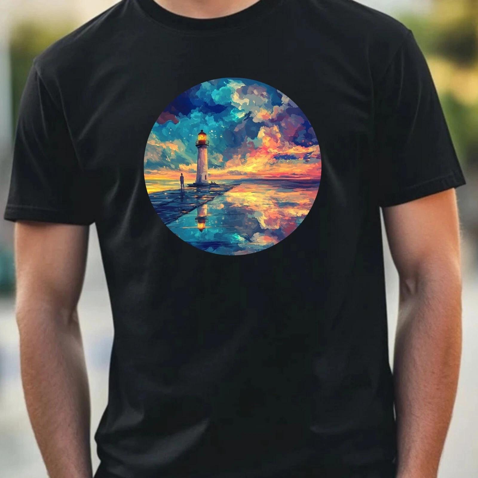 T-Shirt Herren Leuchtturm Portrait Motiv Baumwolle Größe XS bis 5XL XS
