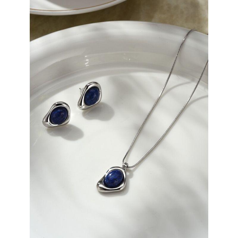 Three-Dimensional round Women's Silver Needle Clavicle Chain Natural Lapis Lazuli