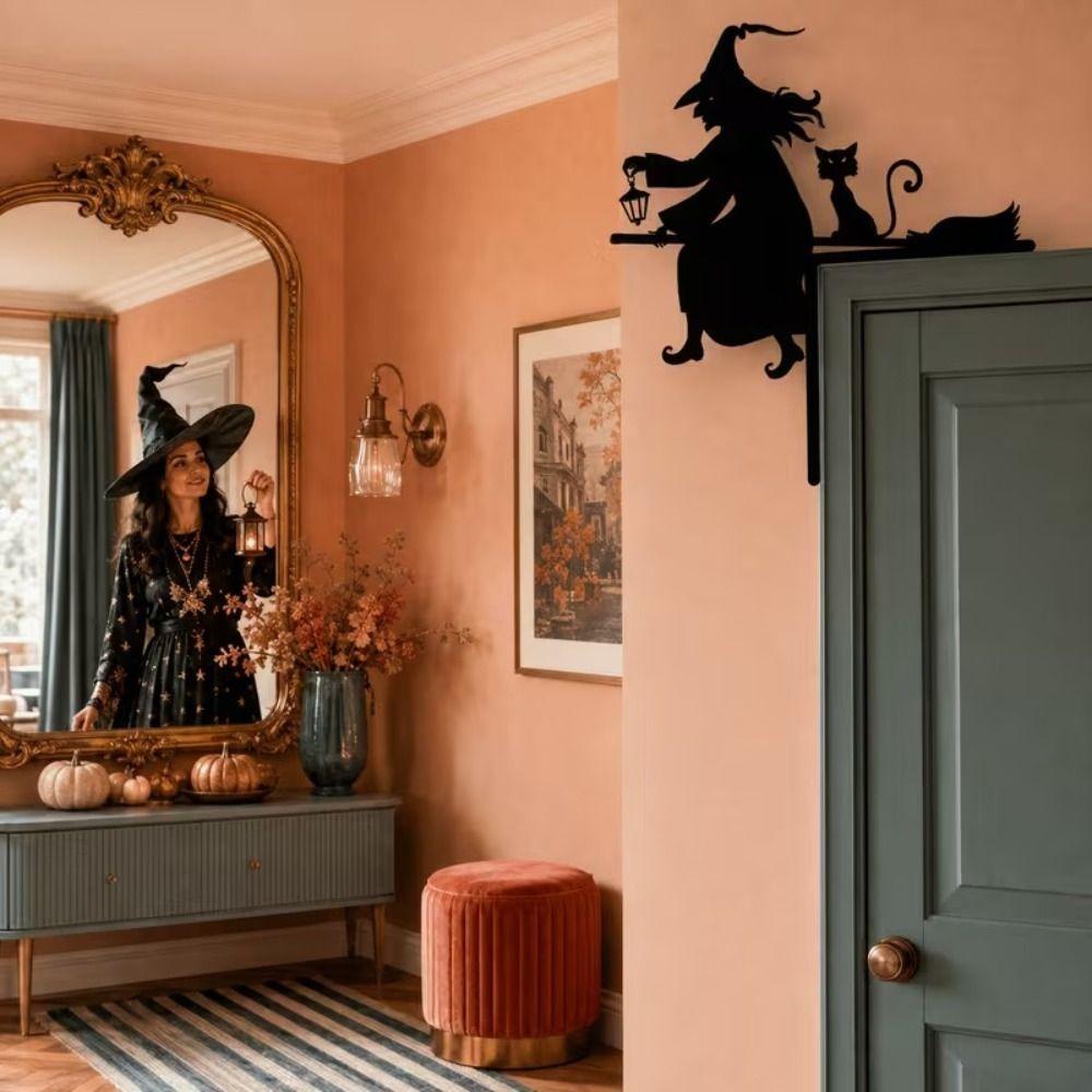 Witch Shaped Halloween Witch Pumpkin Door Corner Witch Silhouette Door Corner Decoration Lawn