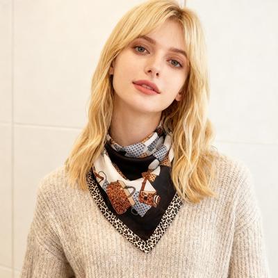68cm Leopard Pattern Scarf for Women's Autumn and Winter Polyester Fiber Flower Printed Scarf for Warm Sun Protection Neck Shawl