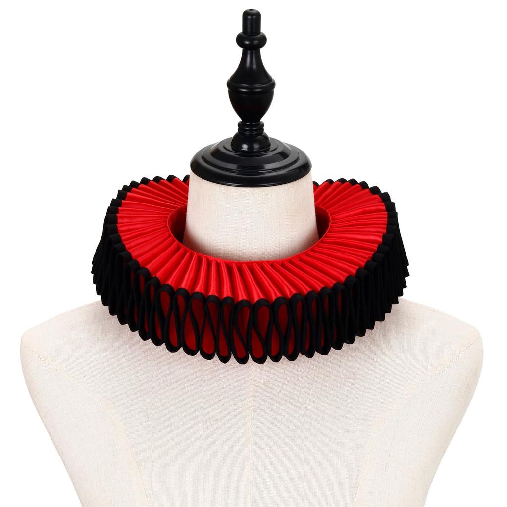 Vintage Ruffle Collar Detachable False Collar for Women Men Contrast Black Edging Clown Choker Neck Ruff Cosplay Collar