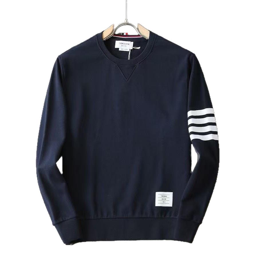 Autumn/Winter Yarn-Dyed Four-Stripe Crew Neck Sweatshirt - All-Cotton Casual Pullover for Men & Women