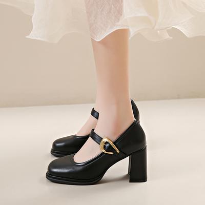 Mode Französisch Dicken High Heels Damen Pumps Echtes Leder Plattformen Schnalle Riemen Flach Büro Karriere Schuhe Retro Mary Jane