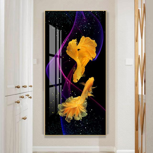 Póster Artístico de pared de estilo chino con estampado de animales abstractos, pintura en lienzo de pez Koi de la suerte, decoración del hogar de lujo para sala de estar