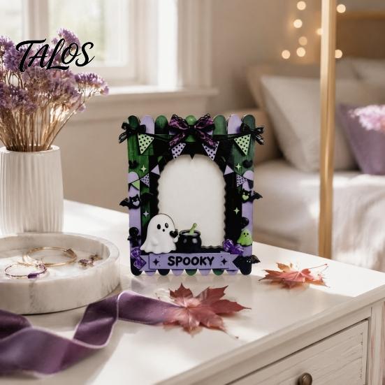 Vertical Display Stand Halloween Wooden Photo Frame, Cute Ghost Butterfly Cat Tabletop Decor Lightweight Wood Frame with Stand, Sweet Kawaii