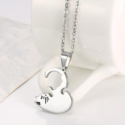 1 Paar Paar Halskette umarmt Katze passende Anhänger Choker Halskette Freunde Eltern Charm Halskette Schmuck Geschenk