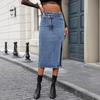 European & American INS Fashion Women's Casual Slit Denim Midi Skirt