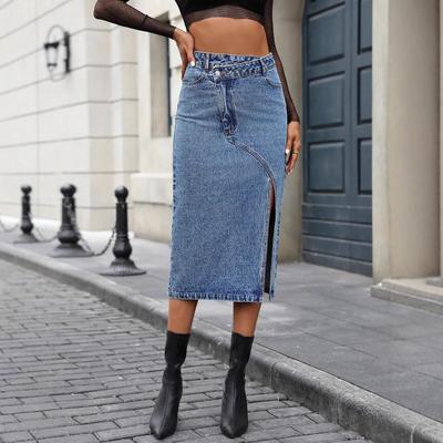 Europese & Amerikaanse INS Mode Dames Casual Split Denim Midi Rok