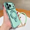 Wavy Frame Wrist Strap Phone Case for iPhone 17 Air 16 15 14 13 12 11 Pro Max Plus Silicone Soft Protective Cover Magnetic Stand