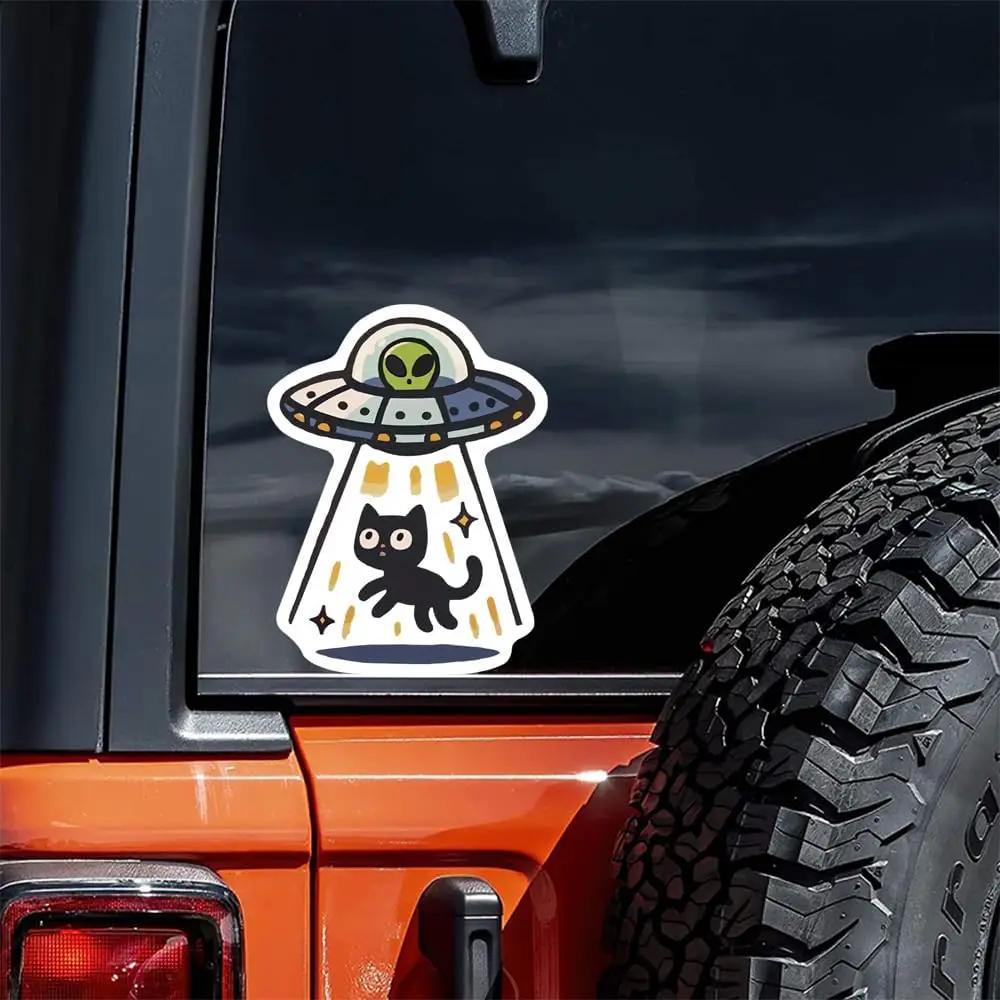 Cute UFO Cat Waterproof Sticker, Durable Easy Apply Vinyl Decal for Car Motorcycle Laptop Luggage