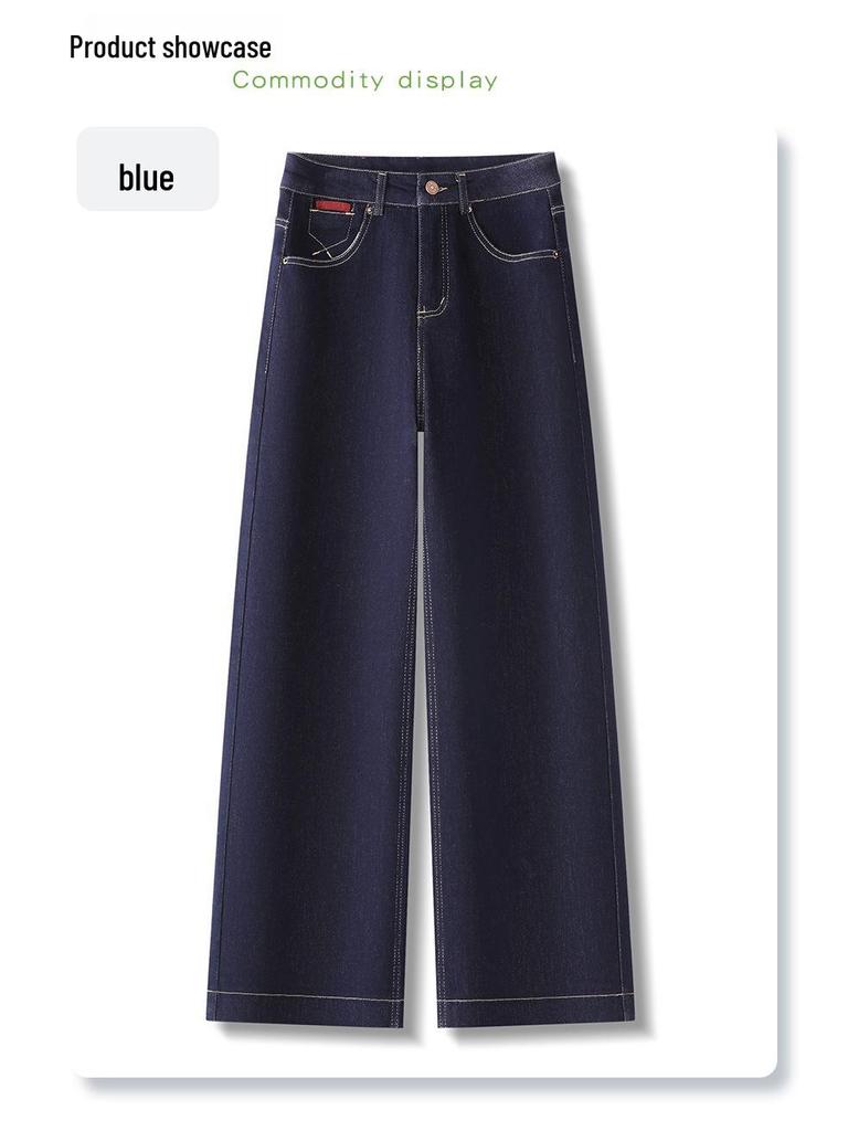 Women's Dark Blue Fleece-Lined Jeans - Autumn/Winter 2024 - Retro High-Waisted, Narrow/Wide-Leg Styles