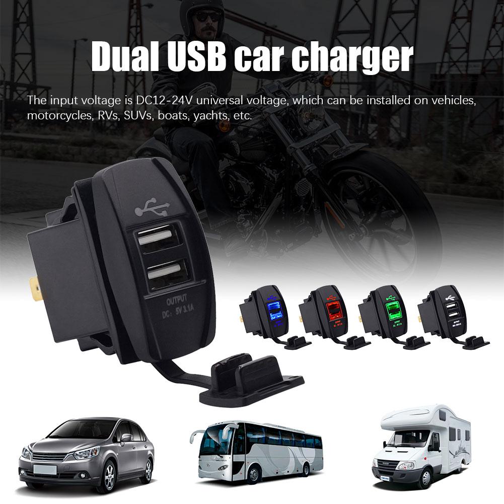 5V 3.1A Dual USB Car Motorcycle Charger Socket Adapter Power Outlet