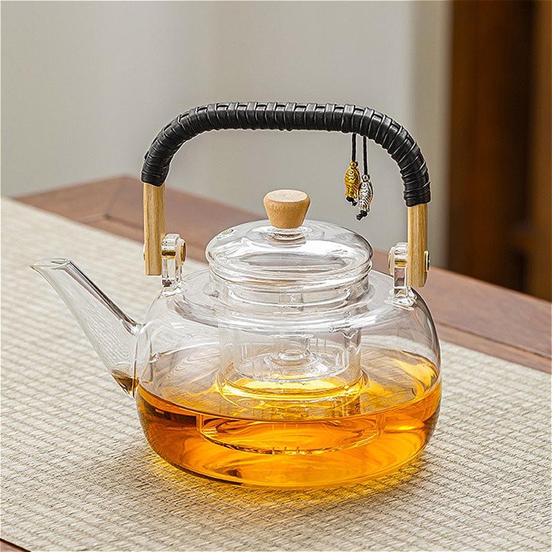1000ml Bamboo Handle Teapot Chinese Style Glass Teapot Tea Ceremony Transparent Kungfu Tea Pot with Strainer Home Water Kettle