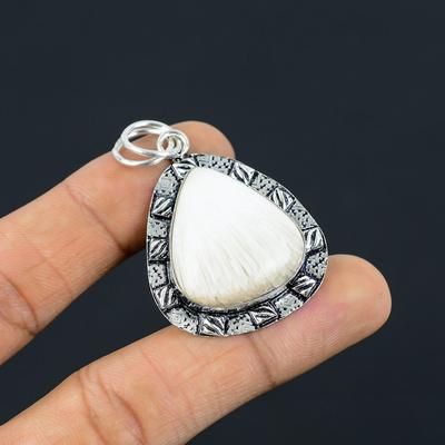 Daughters Day Sale Scolecite Stone Bezel Ethnic Boho Pendant Jewelry 925 Silver