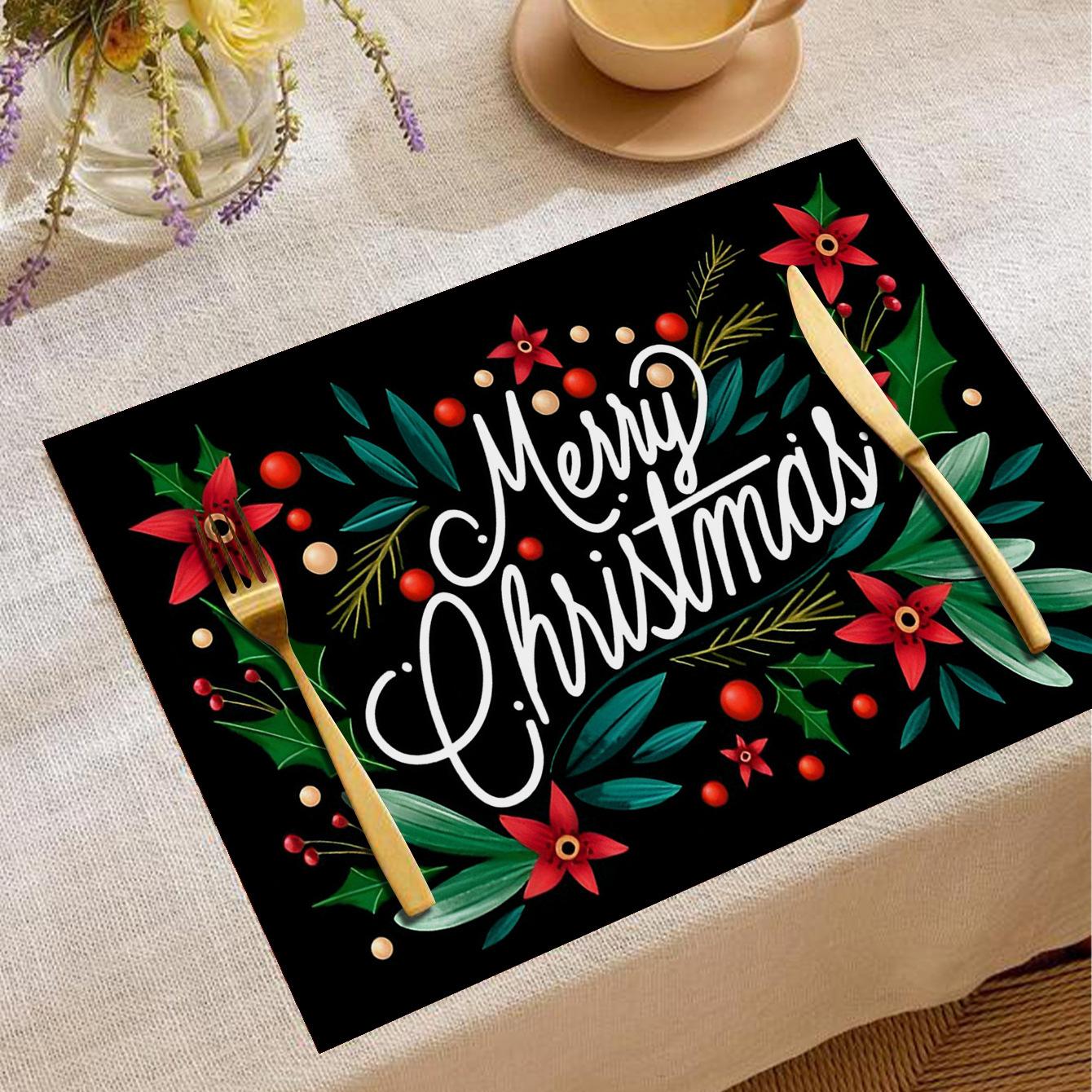 

Linen Christmas Placemats Cute Santa Claus Printed Tableware Non-Slip Insulating Mat for Kitchen Living Room Countertop Decor 4PC-32X42cm