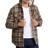 Men's Quilted Lined Button Down Plaid Shirt Add Velvet To Keep Warm Jacket With Hood
