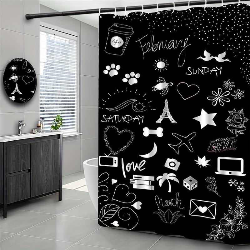 

Chalkboard Art Shower Curtain Black Background White Sketches Travel Love Eiffel Tower Waterproof Bathroom Curtains 90x180CM