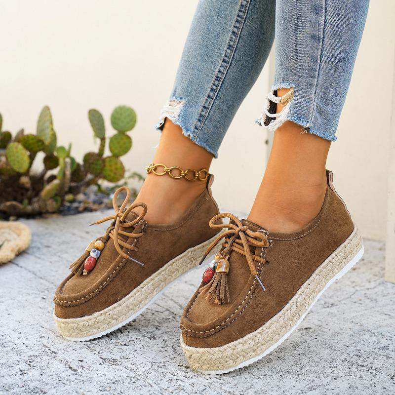 Women's Platform Fashion Single Shoes Fall New Retro Versatile Front Strap Beaded