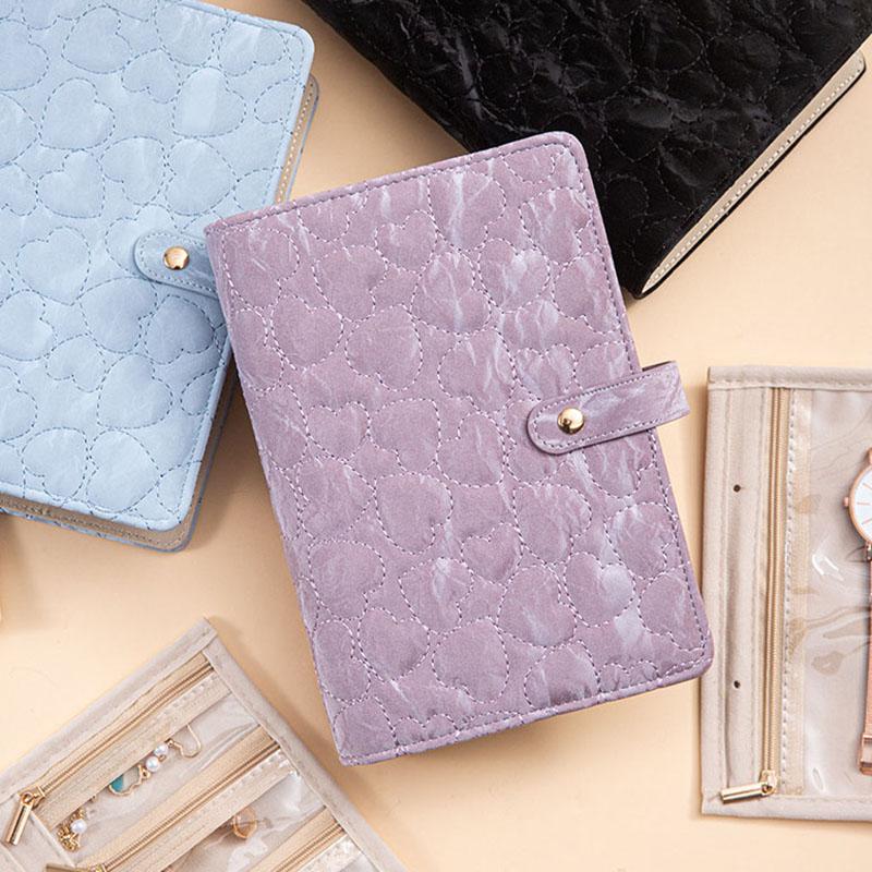 Hochwertiges Transparentes Schmuckaufbewahrungsbuch Samt mit Reißverschluss Halskette Ordner Aufbewahrungsbuch Luxus PU Leder Klarsichthüllen