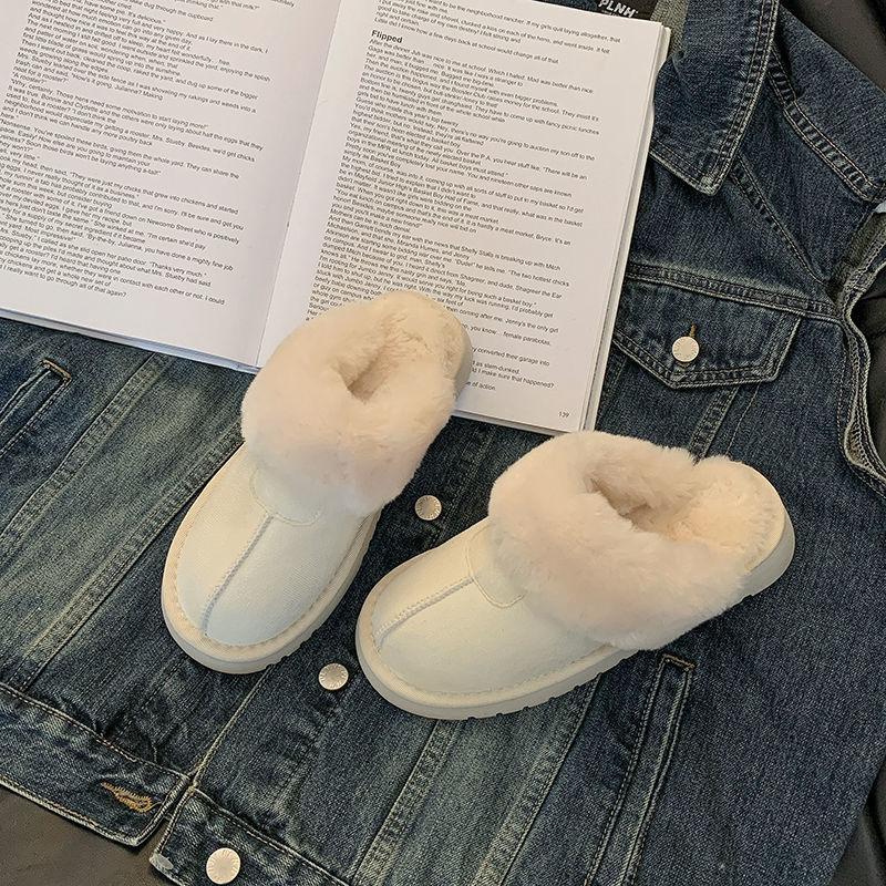Korean version of pink snow boots, half-towed women's outer wear 2025 winter new Mao Mao shoes, piled and thickened warm cotton shoes