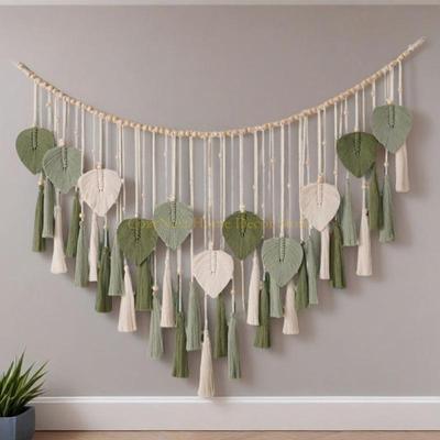 92MF Handcraft Cotton Rope Leaf Tapestry Wall Art Wall Hanging Leaves For Natural Homes Decors Nursery, Bedroom Decoration