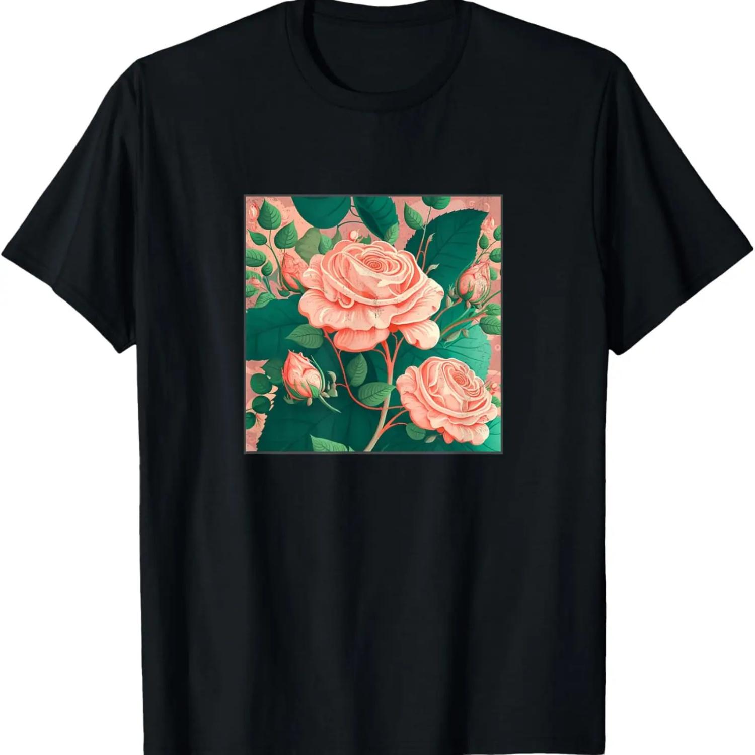 

Florist Roses Pattern Illustration Flowers Leaf Women Men T-Shirt XXXXXL чёрный