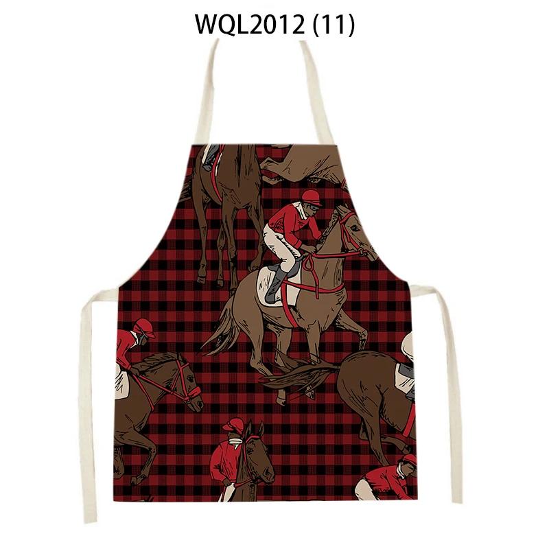 Retro Equestrian Kitchen Aprons for Women Men Linen Baking Bibs Household Cleaning Pinafore Animal Horse Home Cooking Apron