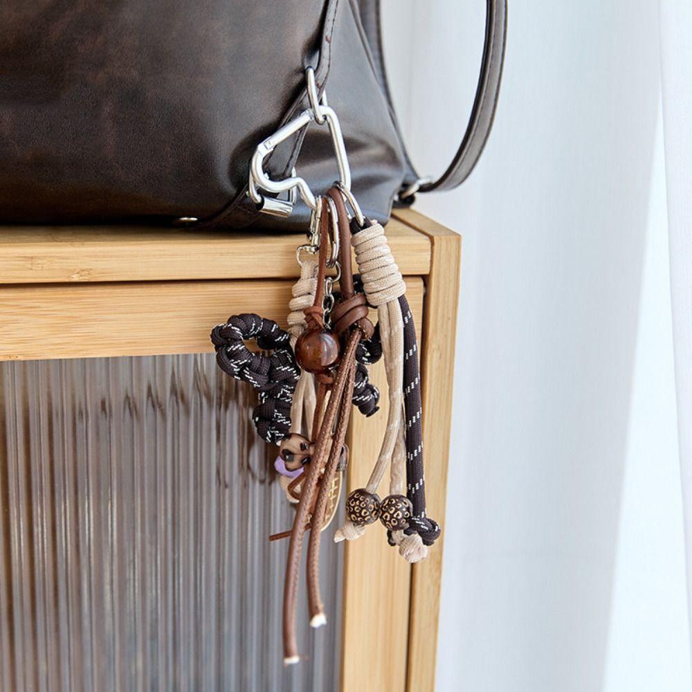 Acrylic Woven Ropes Car Keychain Maillard Beads Braided Rope Keyring  Jewelry Accessories