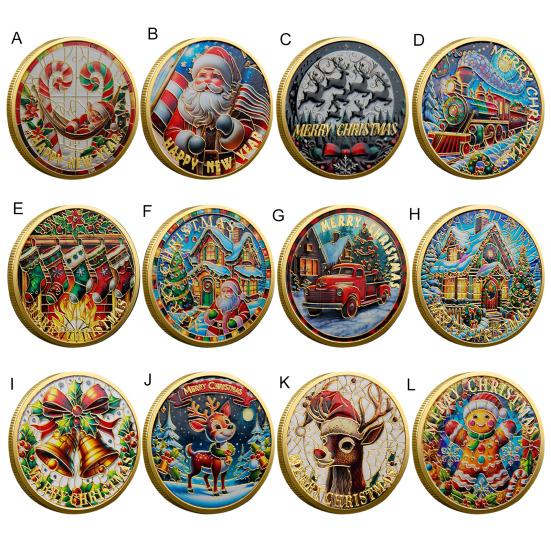 Christmas Santa Coins Double-sided Alloy Collectible Coin Colorful Pattern Festive Souvenir Coin for Christmas