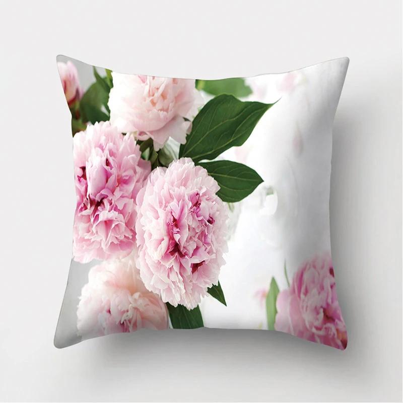 Pink Rose Flower Pattern Decorative Cushions Pillowcase Polyester Cushion Cover Throw Pillow Sofa Decoration Pillowcover 87