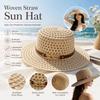 Woven Flat Top Hat Buckle Decorated Band Flat Brim Hat Versatile Straw Hat  Daily Matching