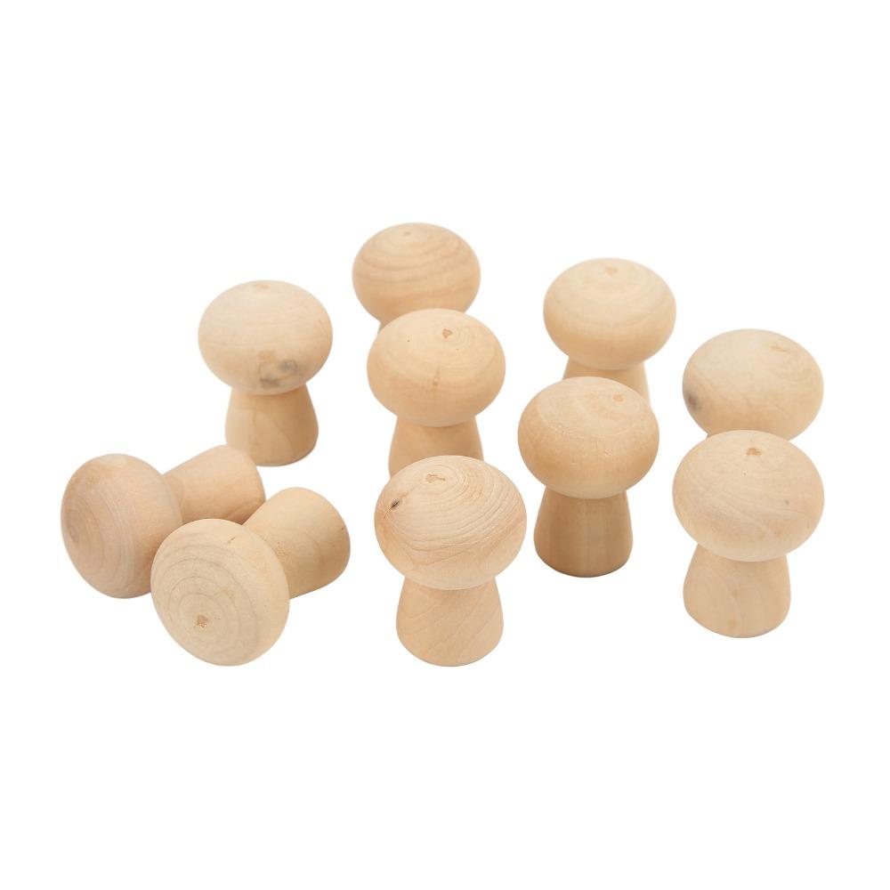 10pcs DIY Production Wooden Peg Dolls Wooden Mushroom Figurines DIY Arts Crafts Projects