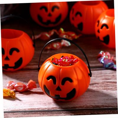 3Pcs Halloween Pumpkin Bucket Plastic Candy Holder Trick or Treat Portable Basket Kids Party Props Decorative Pots