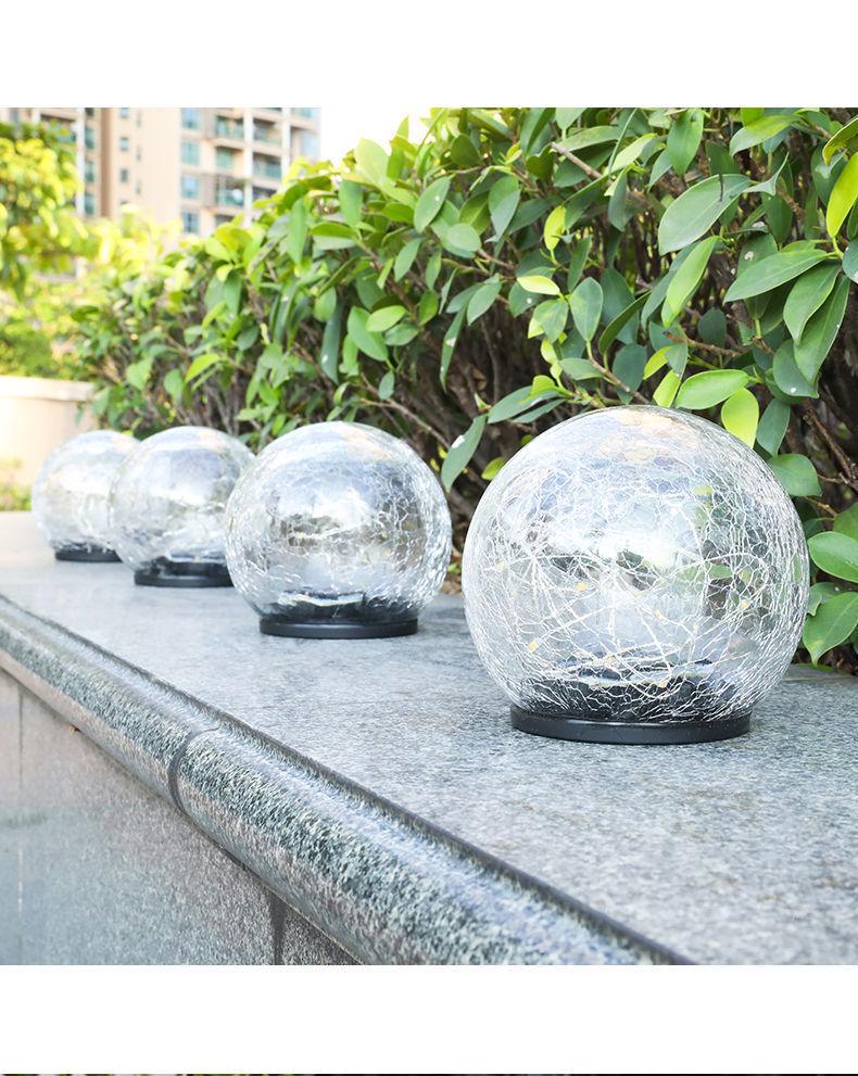 Solar LED Crackle Glass Globe Light for Outdoor Garden & Lawn, Waterproof In-Ground Accent.