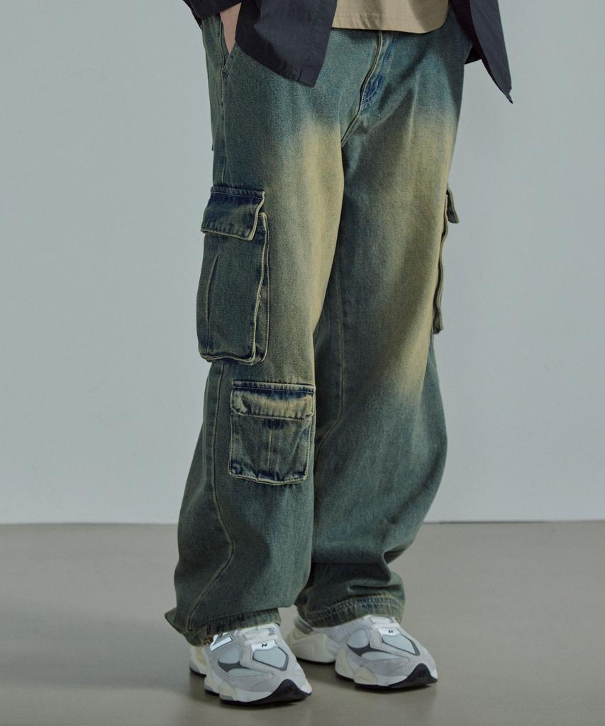 AOTT Multi-Pocket Cargo Denim Pants Vintage Blue