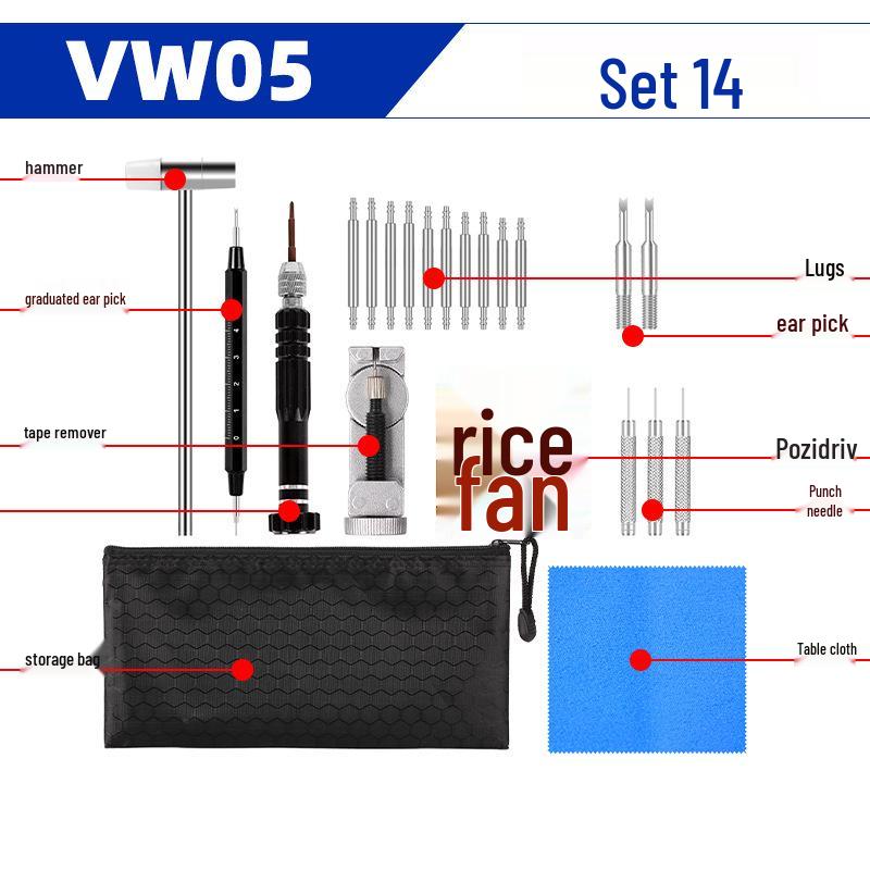 Mechanical Watch Repair Tool Set for Case, Band Removal, Link Adjustment, and Battery Replacement
