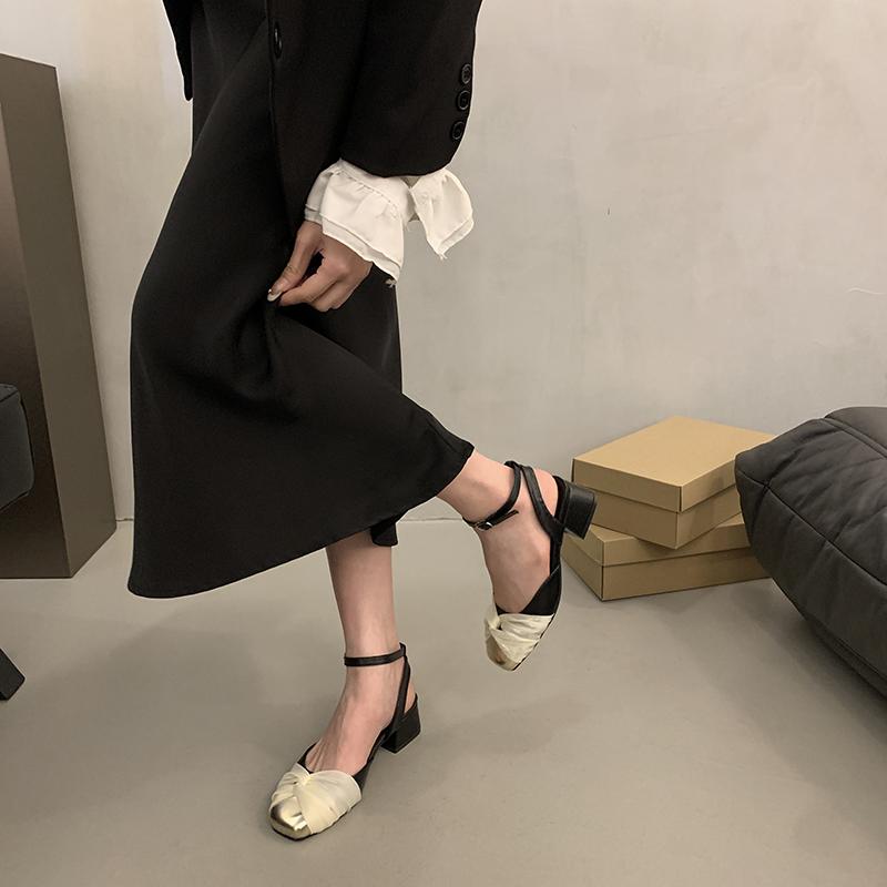 Fashion Heel Sandals Female Shoe 2024 Women's Girls New Elastic Band Low Fashion Summer Comfort Beige Open High Scandals